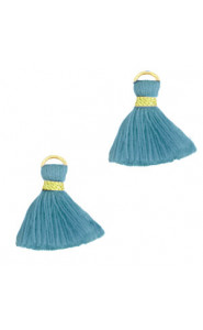 Ibiza style Tassel 1.5cm Gold-stone blue